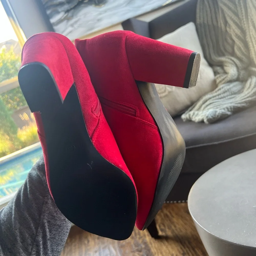 Womens Red Heel Ankle Boots - Picture 4 of 12